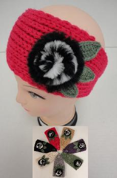 Hand Knitted Ear Band--Fur Flower